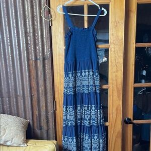 JGEE Navy Blue Embroidered Maxi Dress, Size M